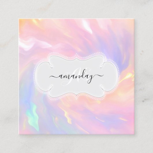 Makeup Artist Nails Lash Holograph Unicorn Quadratische Visitenkarte (Vorderseite)