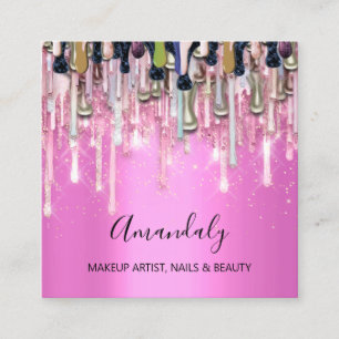Makeup Artist Nails Logo Pink Glitzer Gold Tropfen Quadratische Visitenkarte