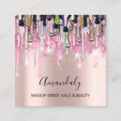 Makeup Artist Nails Logo Rose Glitzer Gold Tropfen Quadratische Visitenkarte (Vorderseite)