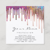 Makeup Artist Nails Rose Rainbow Holograph Tropfen Quadratische Visitenkarte (Rückseite)