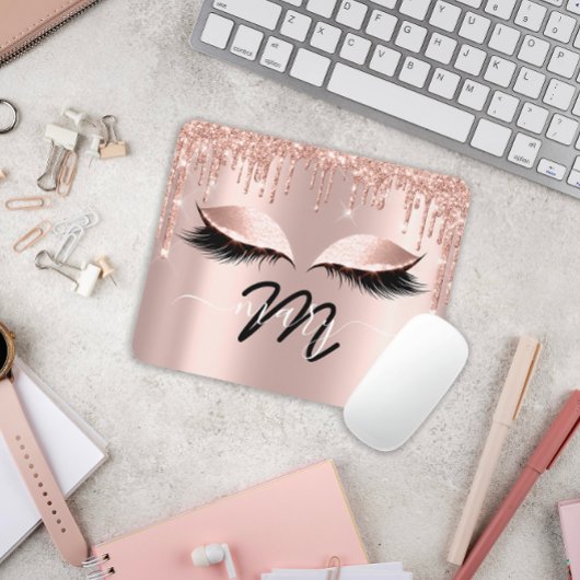 Makeup Artist Name Monogram Rose Lashes Extension Mousepad