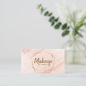 Makeup Artist Peach Marble Geometric Gold Elegant Visitenkarte (Stehend Vorderseite)