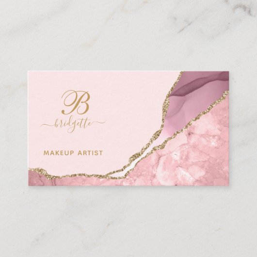Makeup Artist Pink Agate Geode Gold Business Card Visitenkarte (Vorderseite)