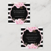 Makeup Artist Pink Floral Black Strip Quadratische Visitenkarte (Vorne/Hinten)