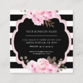 Makeup Artist Pink Floral Black Strip Quadratische Visitenkarte (Rückseite)