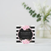 Makeup Artist Pink Floral Black Strip Quadratische Visitenkarte (Stehend Vorderseite)