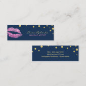 Makeup Artist Pink Glitzer Lips Navy Blue Mini Visitenkarte (Vorne/Hinten)