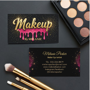 Makeup Artist pink Gold Tropfen Trendy Black Glitz Visitenkarte