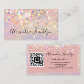 Makeup Artist Pink Holographic Glitzer QR Code Visitenkarte (Vorne/Hinten)