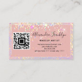 Makeup Artist Pink Holographic Glitzer QR Code Visitenkarte (Rückseite)