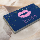 Makeup Artist Pink Lips Gold Confetti Navy Blue Visitenkarte