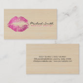 Makeup Artist Pink Lips Modern Wood #3 Visitenkarte (Vorne/Hinten)