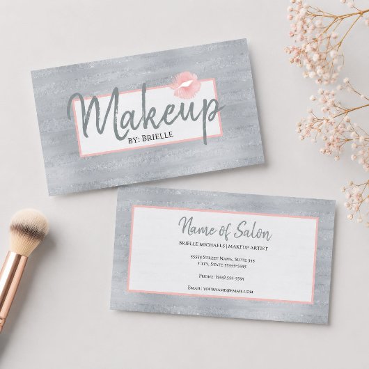 Makeup Artist Pink Lipstick Kiss Silver Glitzer Visitenkarte