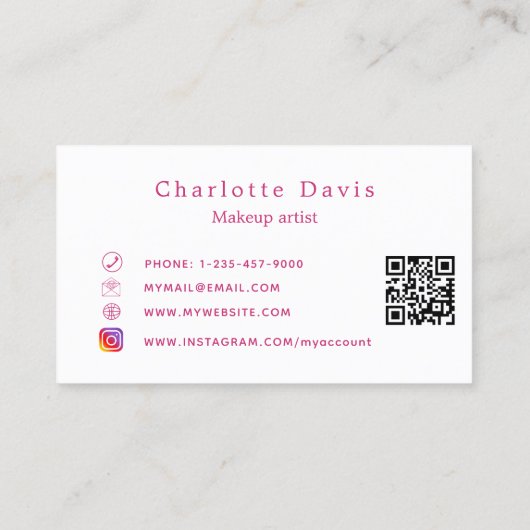 Makeup artist pink lipstick QR-Code Visitenkarte (Rückseite)