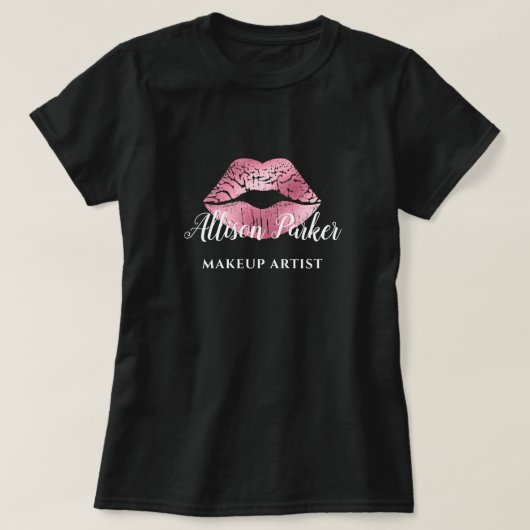 MAKEUP ARTIST Pink Logo Kiss Name T-Shirt (Design vorne)