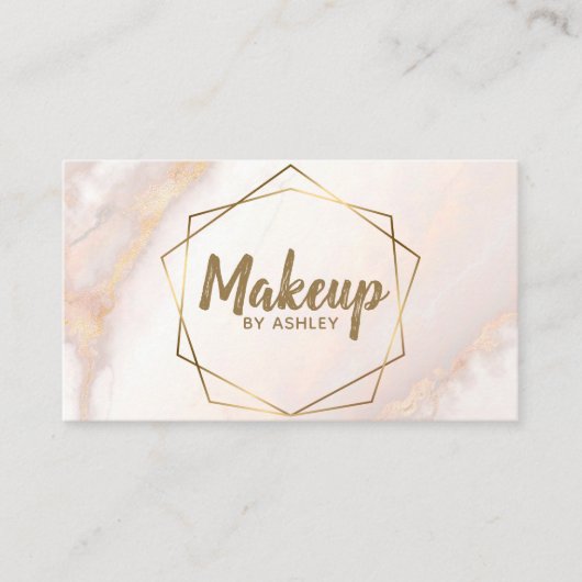 Makeup Artist Pink Marble Geometric Gold Elegant Visitenkarte (Vorderseite)
