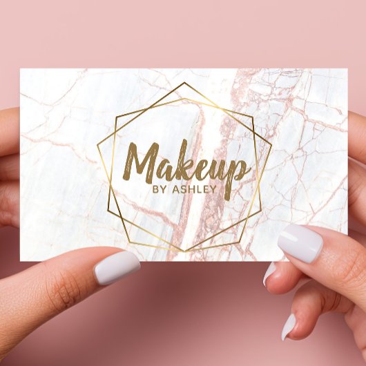 Makeup Artist Pink Marble Geometric Visitenkarte