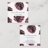 Makeup Artist Pink und Black Monstera Leaf Quadratische Visitenkarte (Vorne/Hinten)
