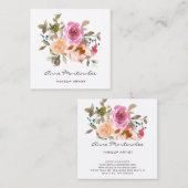 Makeup Artist Pink und Peach Floral Wasserfarbe Quadratische Visitenkarte (Vorne/Hinten)