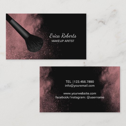 Makeup Artist Pinsel mit rosa Pulver Moderner Salo Visitenkarte (Vorne/Hinten)