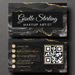 Makeup Artist QR Code Black Gold Agate Luxus Visitenkarte<br><div class="desc">Luxuriöse schwarze und goldene Marmorkarte für Makeup Künstler und Schönheitsexperten. Ein moderner QR-Code für sofortige Kontaktfreigabe,  schicke Scriptnamen-Schriftart und ein poliertes Layout mit sozialen Symbolen. Ein kühnes und glamouröses Design,  das perfekt für Bridal-Make-up-Künstler,  Ästhetiker,  Lasertechniker,  Friseur- und Schönheitssalons geeignet ist,  um ihre Marke mit Raffinesse zu präsentieren.</div>