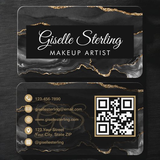 Makeup Artist QR Code Black Gold Visitenkarte