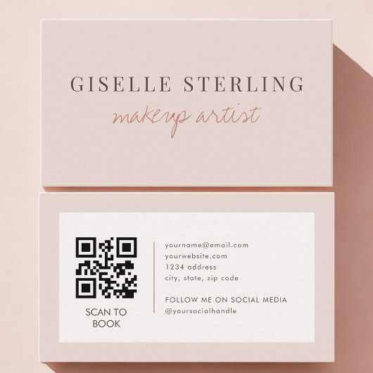 Makeup Artist QR Code Blush Pink  Visitenkarte