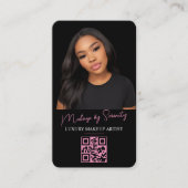 Makeup Artist QR Code Luxury Black Pink Beauty Visitenkarte (Vorderseite)