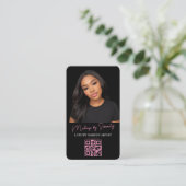 Makeup Artist QR Code Luxury Black Pink Beauty Visitenkarte (Stehend Vorderseite)