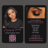 Makeup Artist QR Code Luxury Black Pink Beauty Visitenkarte