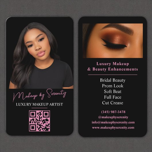 Makeup Artist QR Code Luxury Black Pink Beauty Visitenkarte