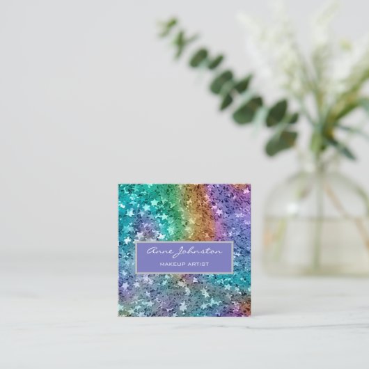 Makeup Artist Rainbow Star Glitzer Quadratische Visitenkarte (Stehend Vorderseite)