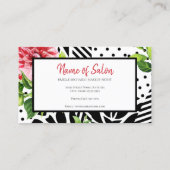 Makeup Artist Red Floral Schwarz-weiß Geometric Visitenkarte (Rückseite)