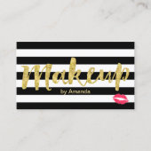 Makeup Artist Red Lips Gold Script Modern Strips Visitenkarte (Vorderseite)