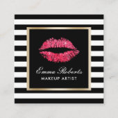 Makeup Artist Red Lips Modern Black Strips Quadratische Visitenkarte (Vorderseite)