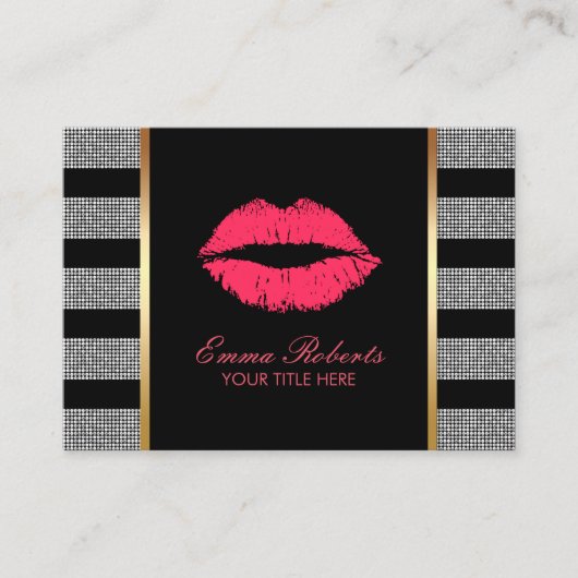 Makeup Artist Red Lips Modern Silver Strips Visitenkarte (Vorderseite)