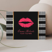Makeup Artist Red Lips Modern Silver Strips Visitenkarte