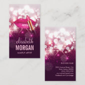 Makeup Artist Red Lips Rosa Glitzer funkeln Visitenkarte (Vorne/Hinten)