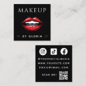 Makeup Artist Red Lips Salon Social Media QR Code Quadratische Visitenkarte (Vorne/Hinten)