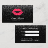 Makeup Artist Red Lips Schwarzer Glitzer Ernennung Terminkarte (Vorne/Hinten)