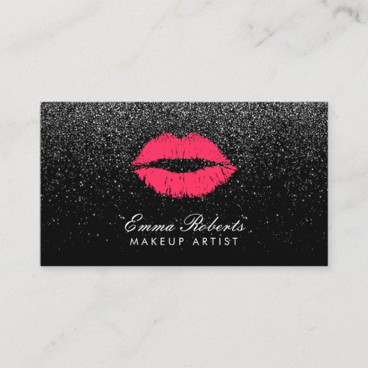 Makeup Artist Red Lips Schwarzer Glitzer Ernennung Terminkarte (Vorderseite)