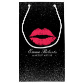Makeup Artist Red Lips Trendy Black Glitzer Salon Kleine Geschenktüte (Rückseite)