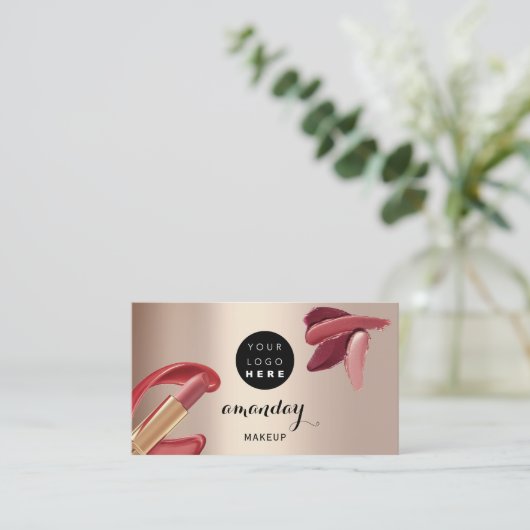 Makeup Artist Red Lipstick Rose Gold Foto QR Code Visitenkarte (Stehend Vorderseite)