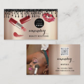 Makeup Artist Red Lipstick Rose Tropfen QR Logo Fo Visitenkarte (Vorne/Hinten)