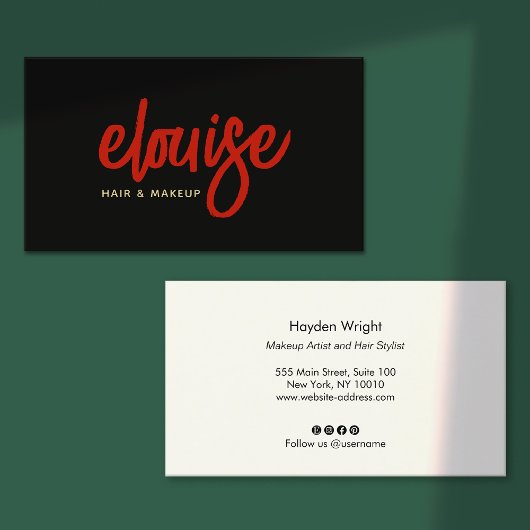 Makeup Artist Red Script auf Black Business Visitenkarte