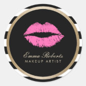 Makeup Artist Rosa Lippen Moderne Schwarz-weiße St Runder Aufkleber (Vorderseite)
