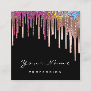 Makeup Artist Rose Black Rainbow Holograph Tropfen Quadratische Visitenkarte