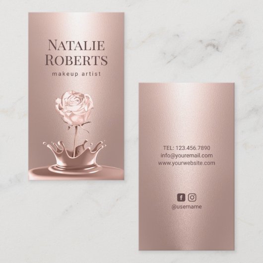 Makeup Artist Rose Gold Blume Splash Beauty Salon Visitenkarte (Vorne/Hinten)