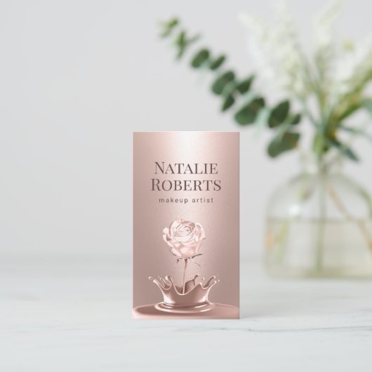 Makeup Artist Rose Gold Blume Splash Beauty Salon Visitenkarte (Stehend Vorderseite)