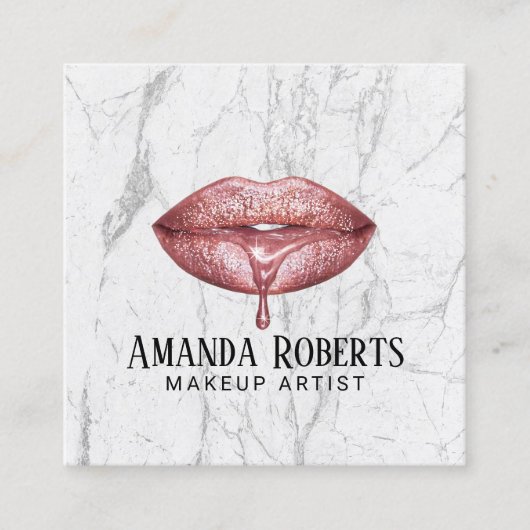 Makeup Artist Rose Gold Dripping Lips Marmor Quadratische Visitenkarte (Vorderseite)